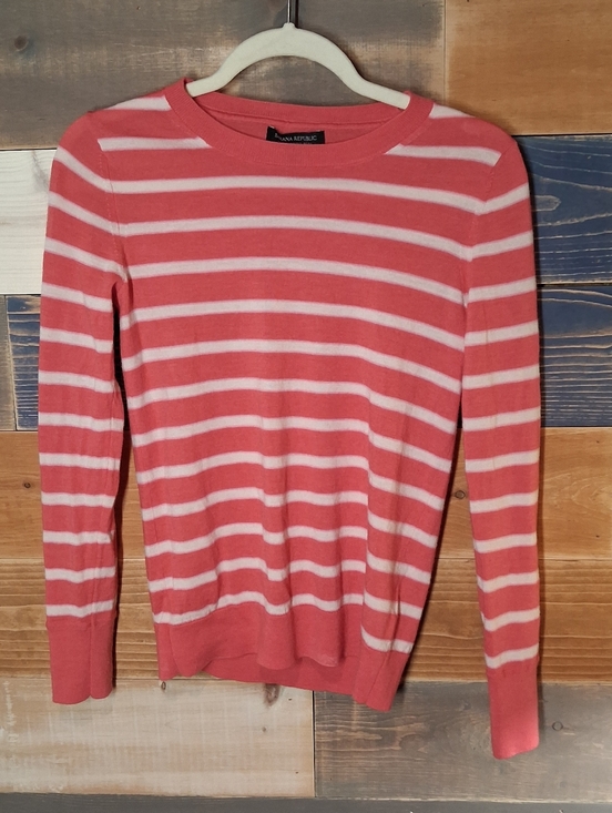 Banana Republic Sweaters - Banana Republic Merino Wool Sweater S Melon Pink Stripes
